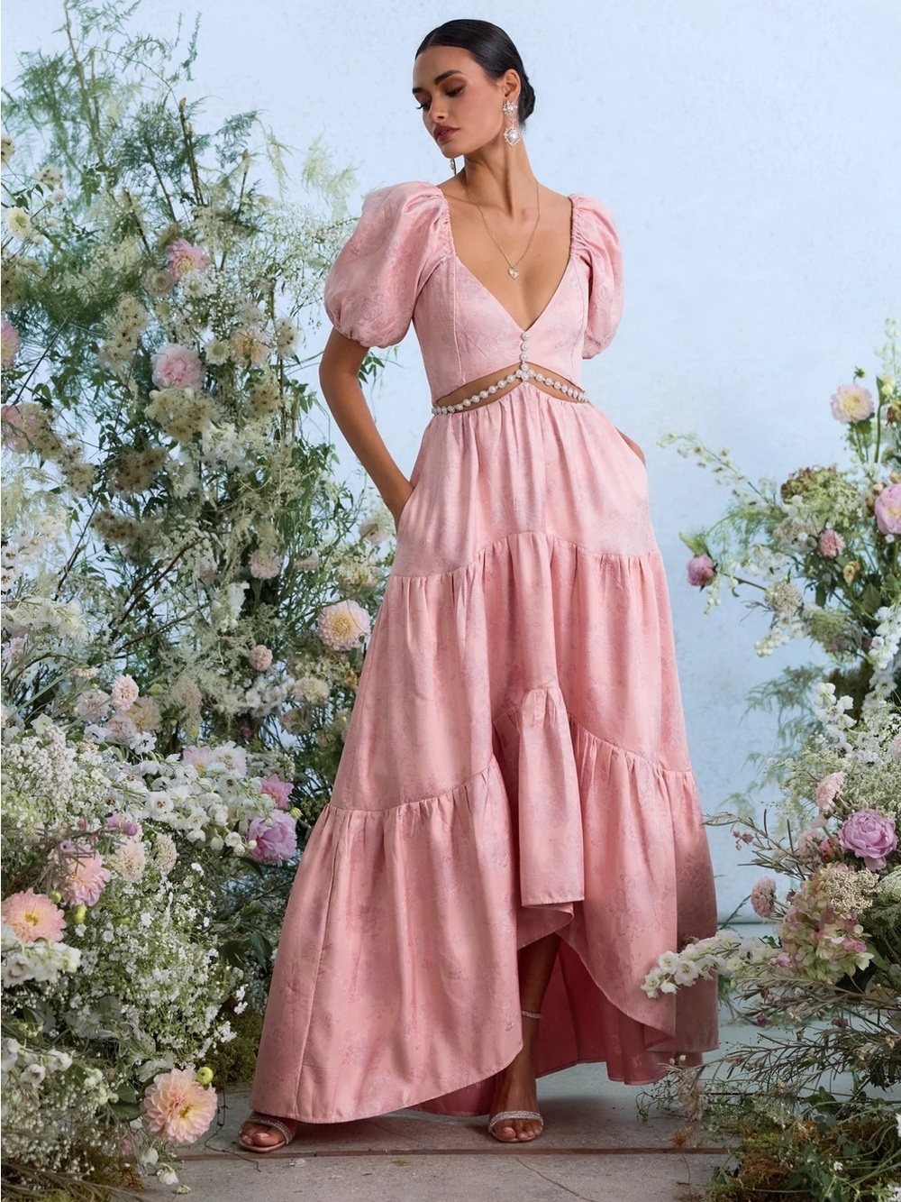NWT V.Chapman The Emma Dress in Light Pink Windsor Brocade Size 4 - Picture 11 of 16